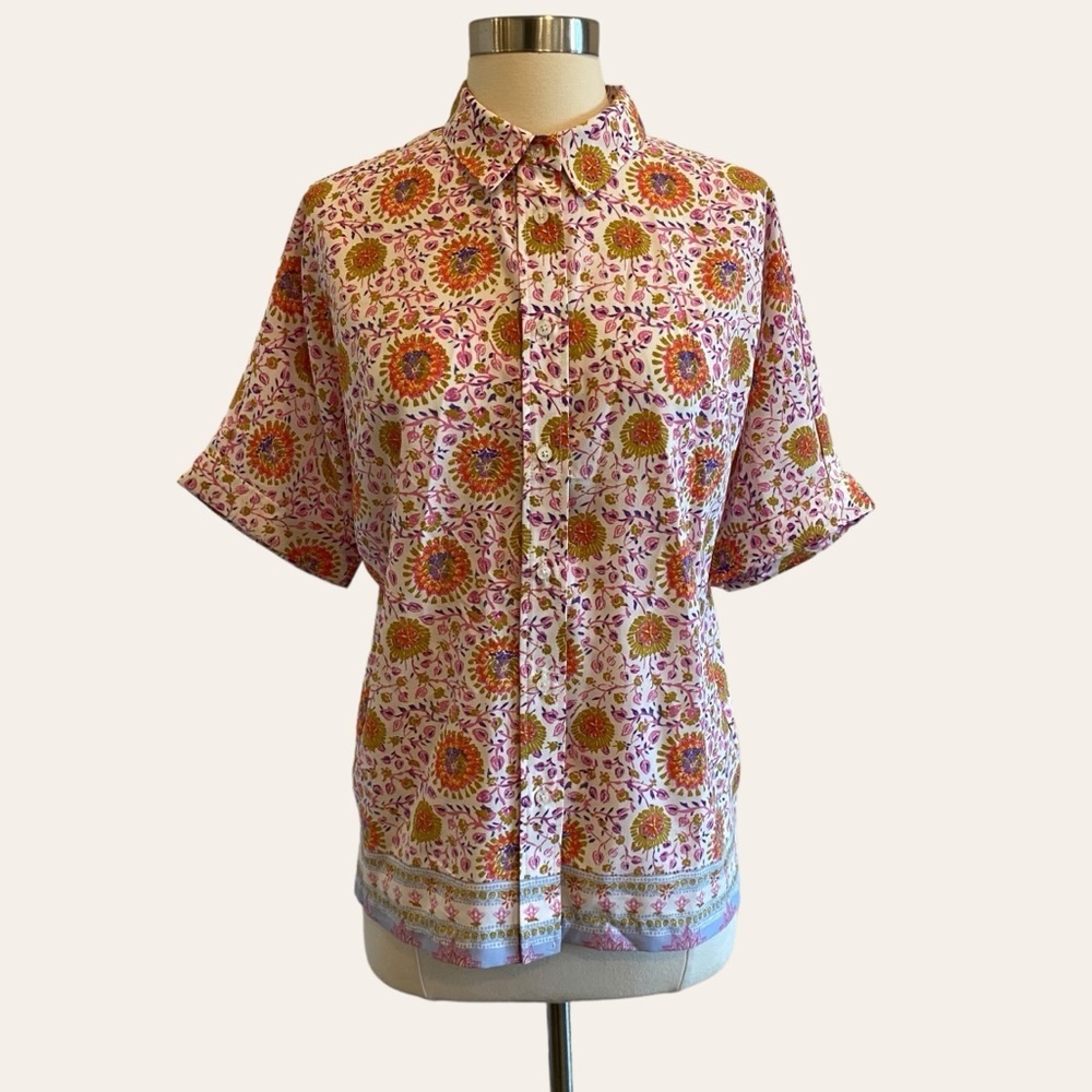Maison d’Amélie Paris Button-Down Short Sleeve Floral Blouse By Anthropologie